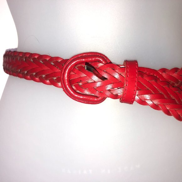 Red Leather Weave Pattern Belt Women's Medium - Picture 1 of 7